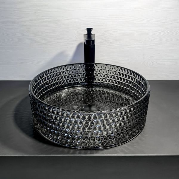 Круглая раковина из закаленного стекла 40 см Comforty CF21004(400) серый дым