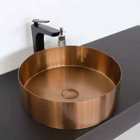 Круглая накладная раковина 40 см из нержавеющей стали Comforty CF8WBTD39RG цвет бронза, с донным клапаном