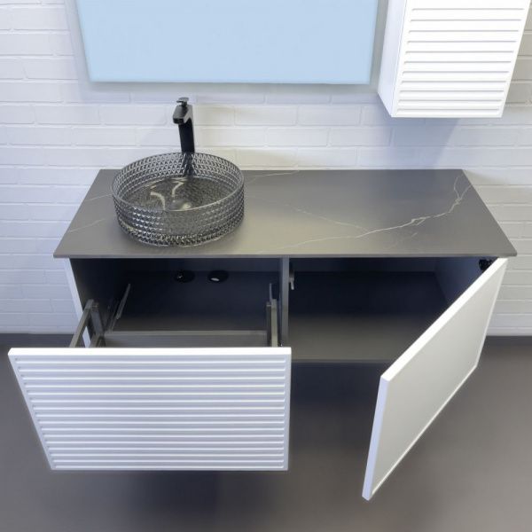 Тумба-умывальник Comforty Геленджик 120 белый матовый со столешницей мрамор Калакатта Блэк c раковиной Comforty CF21004