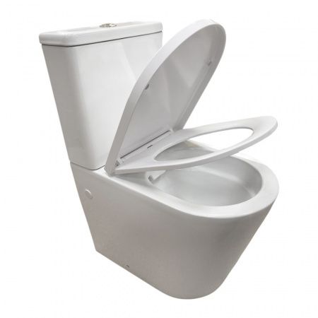 Безободковый унитаз-компакт Comforty CF41273S2 универсальный выпуск, двухрежимный, сиденье дюропласт с микролифтом