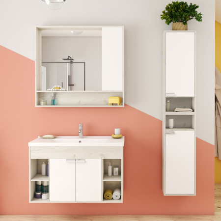 Тумба-умывальник Флай 100 Белый/Дуб крафт белый 1A237501FAX10 с раковиной Миранда 100