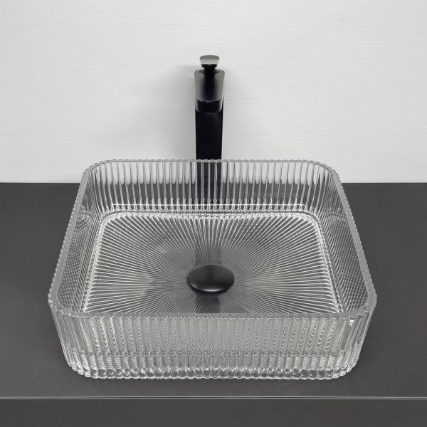 Накладная квадратная раковина Comforty CF22402 закаленное прозрачное стекло