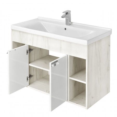 Тумба-умывальник Флай 100 Белый/Дуб крафт белый 1A237501FAX10 с раковиной Миранда 100