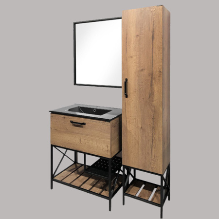 Comforty. Тумба-умывальник "Бредфорд-75" дуб темный с раковиной Comforty 75E черная матовая