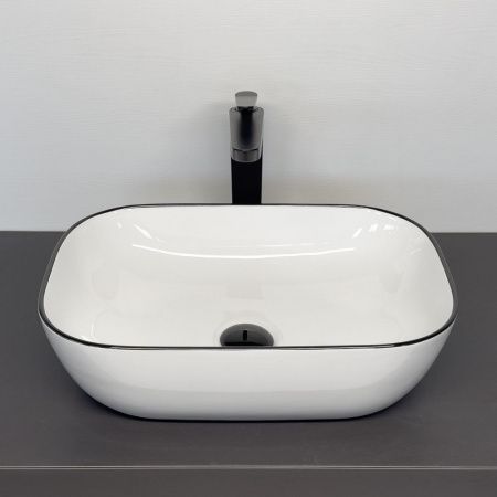 Накладная раковина для ванной Comforty CF11097 скандинавская черная кромка, фарфор