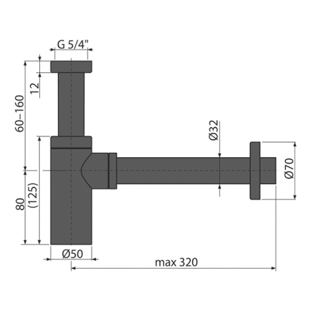AlcaPlast A400BLACK Дизайн Cифон для умывальника, d 32мм, круглый, цельнометаллический круглый черный