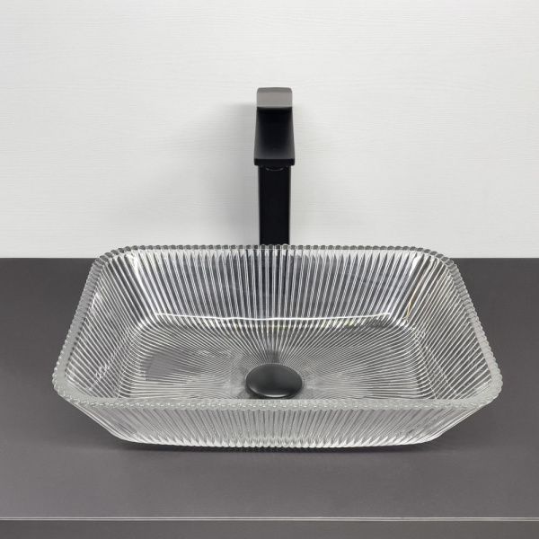 Накладная прямоугольная раковина Comforty CF22403 закаленное прозрачное стекло