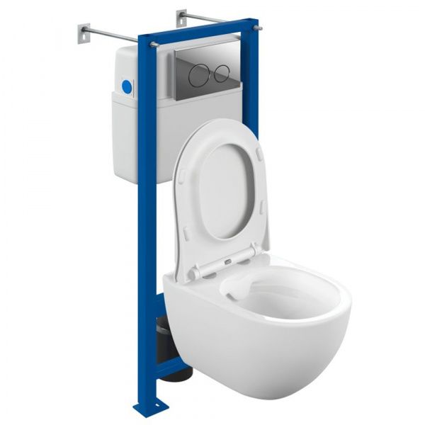 Готовый комплект Cersanit 68302: подвесной унитаз BRASKO SMART CO DPL EO slim, инсталляция LINK PRO, кнопка TWINS хром глянец