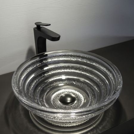 Круглая стеклянная раковина 40 см Comforty CF1G40 прозрачное стекло, кольцевые ребра