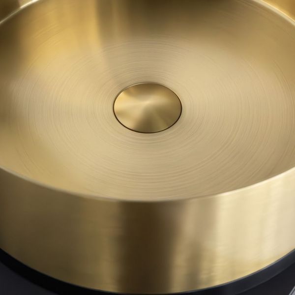 Круглая раковина 40 см из нержавеющей стали Comforty CF8WBTD39K цвет золото с чёрной юбкой, с донным клапаном