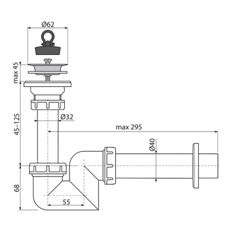 Сифон для умывальника d 40 мм с нержавеющей решеткой d 63 мм AlcaPlast A412-DN40 