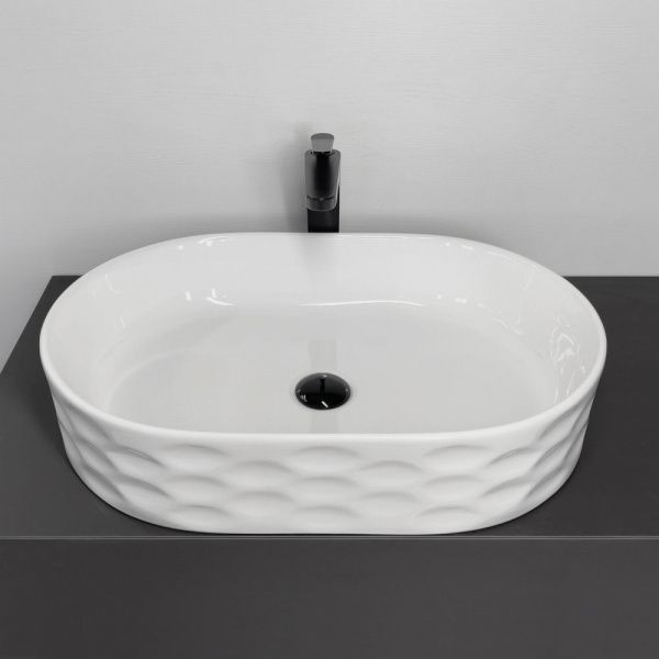 Накладная овальная раковина для ванной HDA091 рифленый борт, фарфор