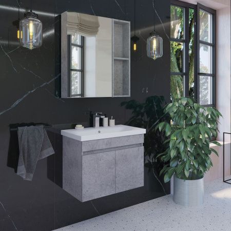 Тумба-умывальник подвесная Comforty Осло-70ПД бетон светлый с раковиной COMO 70