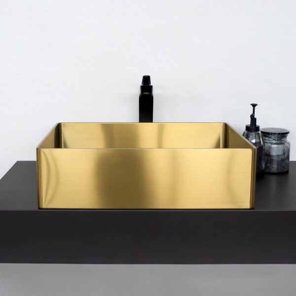 Накладная прямоугольная раковина из нержавеющей стали COMFORTY CF8WBTB5040G цвет золото, с донным клапаном