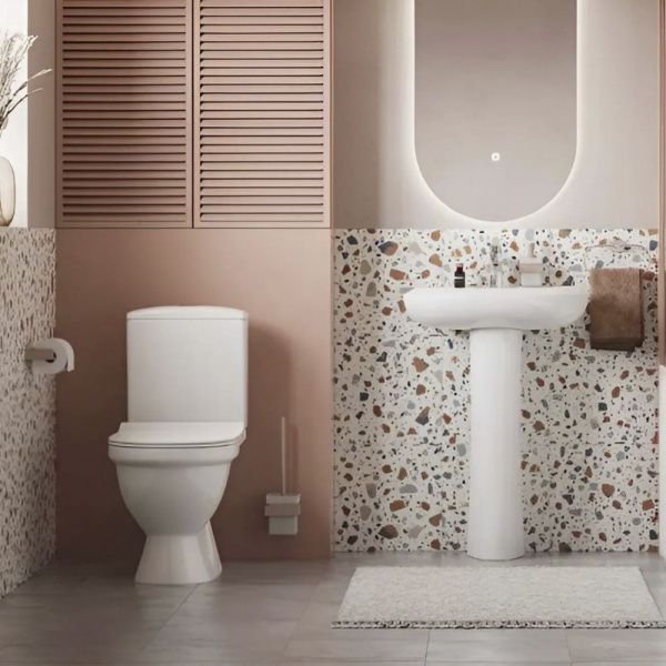 Унитаз-компакт безободковый Santek Алькор 1WH501835 горизонтальный выпуск, двухрежимная арматура, дюропласт