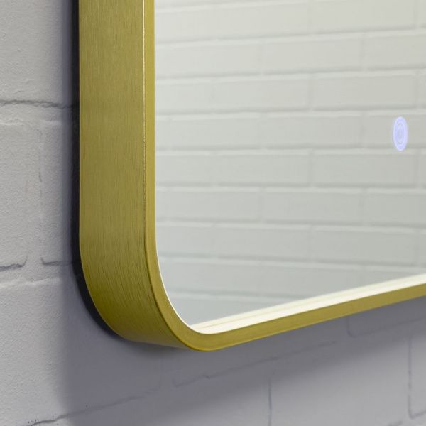 Зеркало в золотой алюминиевой раме 80 см Comforty Сириус-80 LED IC-подсветка теплый свет, сенсор