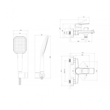 Смеситель для ванны Cersanit Сити 68326 с душевым гарнитуром, хром