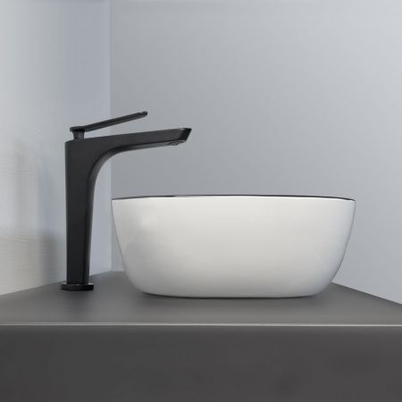 Накладная раковина для ванной Comforty CF11097 скандинавская черная кромка, фарфор