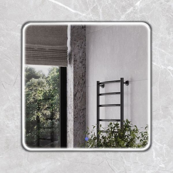 Зеркало в серебряной алюминиевой раме 80 см Comforty Сириус-80 LED IC-подсветка холодный свет, сенсор