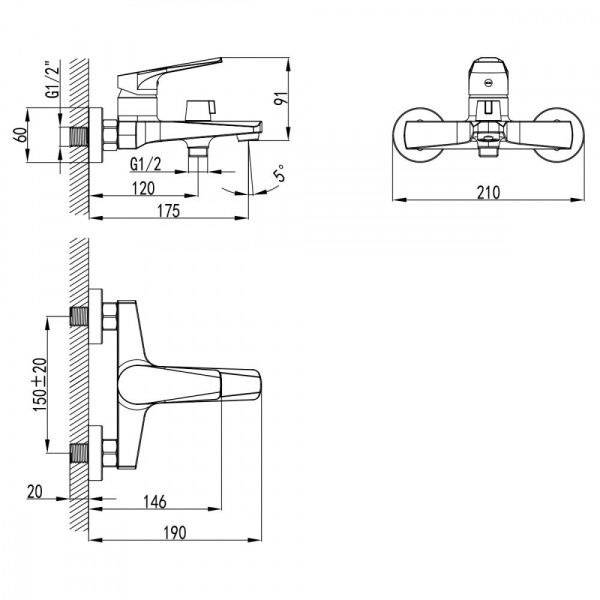 Смеситель для ванны с коротким изливом AWP Tair S3014C хром