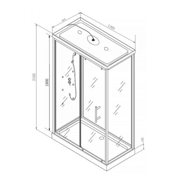 Душевая кабина Comfroty СF5777W 1200*800*2100 матовое стекло, задняя белая стеклянная панель