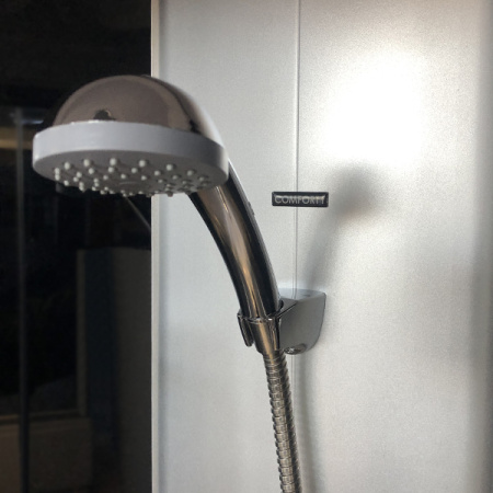 Душевая кабина Comforty 304, 900*900*2150, серое стекло, задняя черная стеклянная панель
