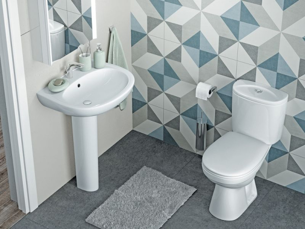Santek. Унитаз-компакт "Анимо", 1WH302137, косой выпуск, двухрежимная арматура, сиденье дюропласт softclose