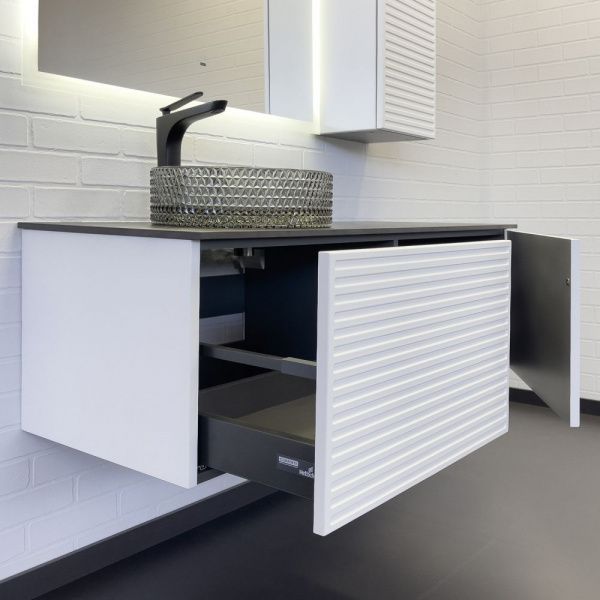 Тумба-умывальник Comforty Геленджик 120 белый матовый со столешницей мрамор Калакатта Блэк c раковиной Comforty CF21004