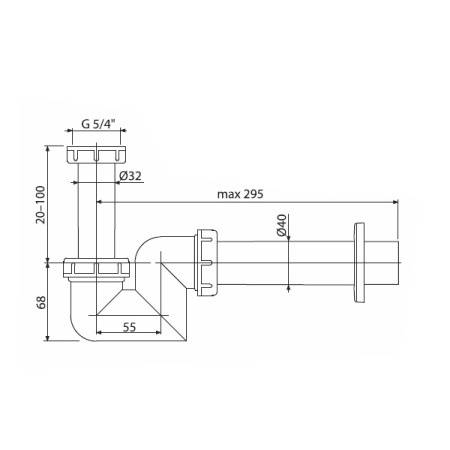 AlcaPlast. Сифон для умывальника и биде, d 40 мм, пластик, A45F-DN40