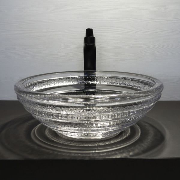 Круглая стеклянная раковина 40 см Comforty CF1G40 прозрачное стекло, кольцевые ребра