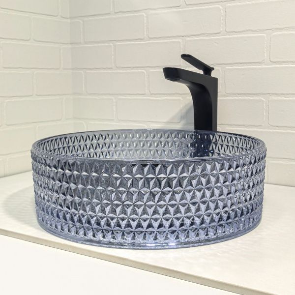 Стеклянная круглая раковина 40 см Comforty CF21011(400) небесно-голубой