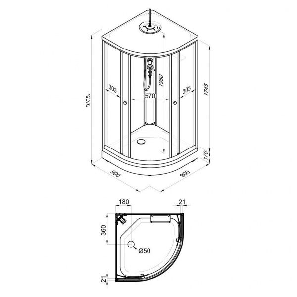 Душевая кабина Тритон Грэй-Вайт 90*90 А, низкий поддон, сифон D50