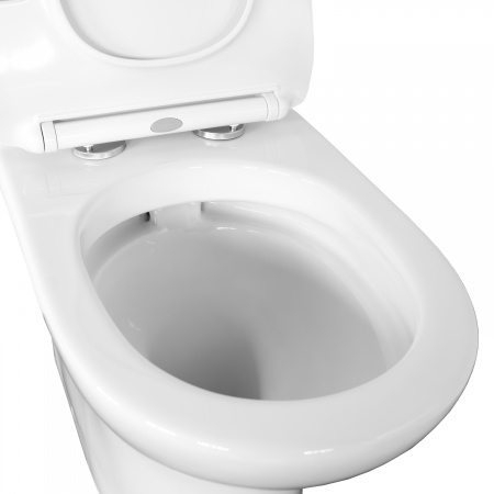 Унитаз моноблок безободковый Comforty CF41083OP универсальный выпуск, тонкое сиденье дюропласт с микролифтом, двухрежимная арматура