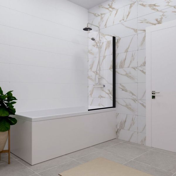 Штора на ванну из закаленного стекла Тритон Соло-Блэк 75*140 черный профиль Штора на ванну из закаленного стекла Тритон Соло-Блэк 75*140 черный профиль