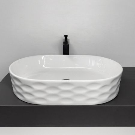 Накладная овальная раковина для ванной HDA091 рифленый борт, фарфор