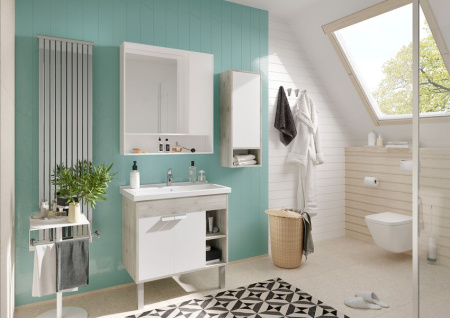 Тумба-умывальник Акватон Флай 80 Белый/Дуб крафт белый 1A237401FAX10 с раковиной Миранда 80