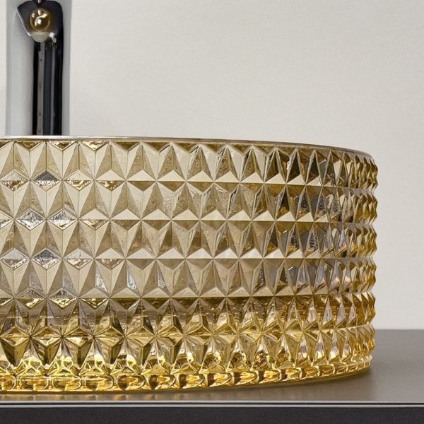 Стеклянная круглая раковина 36 см Comforty CF21012 светло-коричневая