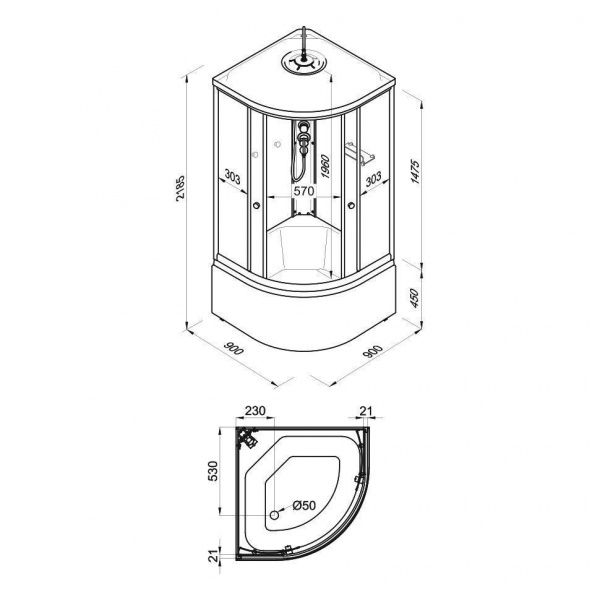 Угловая душевая кабина 90х90 Тритон Вельвет 90*90 высокий поддон, с сифоном D50