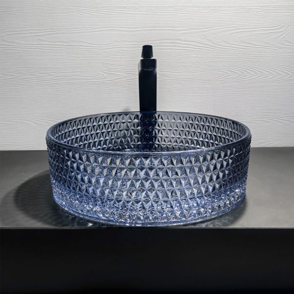 Стеклянная круглая раковина 40 см Comforty CF21011(400) небесно-голубой