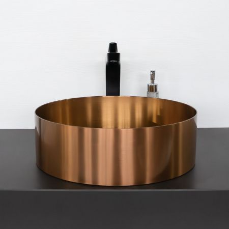 Круглая накладная раковина 40 см из нержавеющей стали Comforty CF8WBTD39RG цвет бронза, с донным клапаном