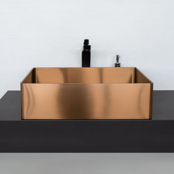Накладная прямоугольная раковина из нержавеющей стали Comforty CF8WBTB5040RG цвет бронза, с донным клапаном