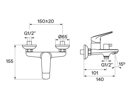 Смеситель для ванны Сантек Кант WH5A10002C001, короткий излив, с аксессуарами, хром