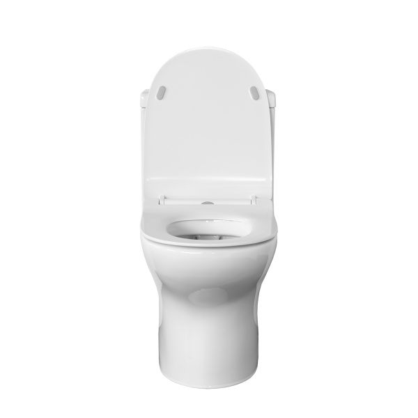 Унитаз моноблок безободковый Comforty CF41083OP универсальный выпуск, тонкое сиденье дюропласт с микролифтом, двухрежимная арматура