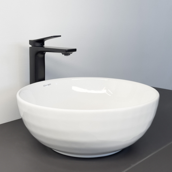 Круглая раковина чаша с рифленым внешним бортом Comforty CF3075 белый фарфор