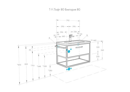 Тумба-умывальник Акватон Лофт Фабрик 80 Дуб Кантри 1A242401LTDY0 с раковиной Victoria-N 800х460