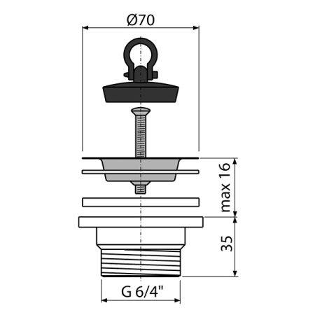AlcaPlast. Водослив для мойки 6/4", с нержавеющей решеткой d70 мм, A33