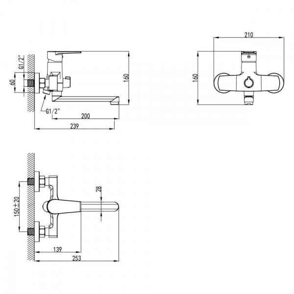 Смеситель для ванны со средним поворотным изливом 200 мм AWP Tulos S2617C хром