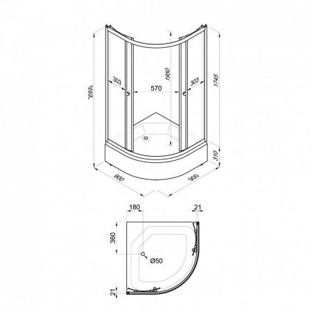 Душевое ограждение Тритон Лён 90*90 В средний поддон, сифон D50