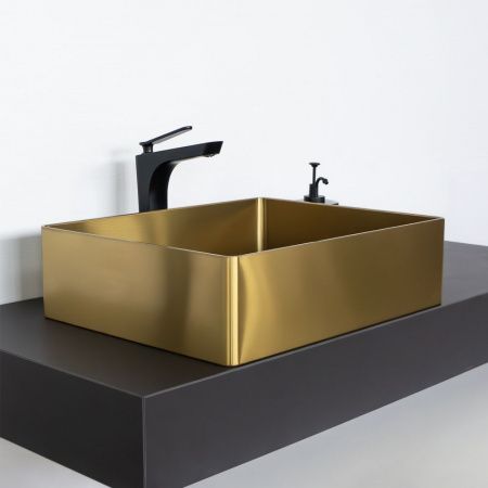 Накладная прямоугольная раковина из нержавеющей стали COMFORTY CF8WBTB5040G цвет золото, с донным клапаном