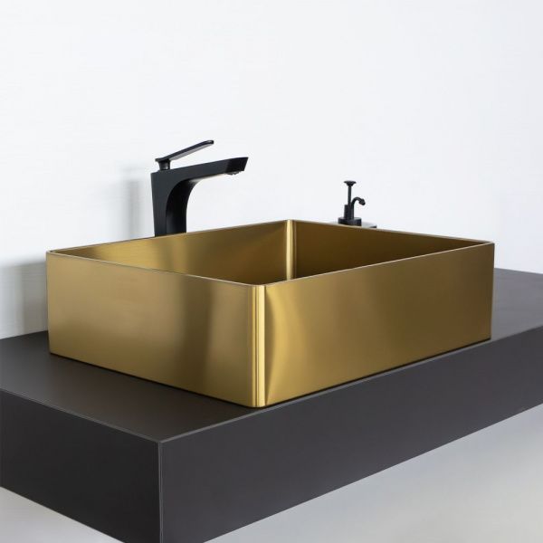 Накладная прямоугольная раковина из нержавеющей стали COMFORTY CF8WBTB5040G цвет золото, с донным клапаном